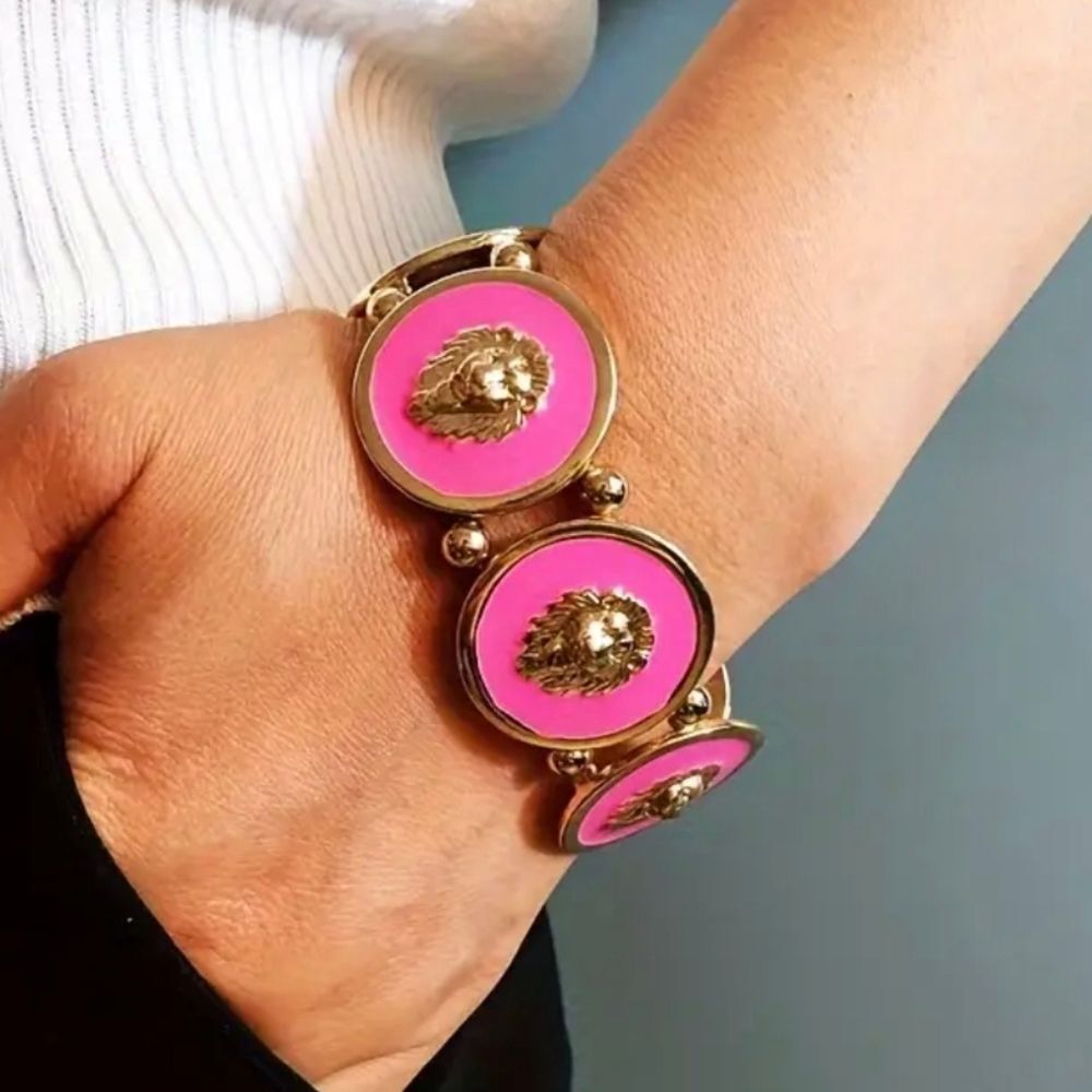 Designer Inspired Pink & Gold Lion Bracelet